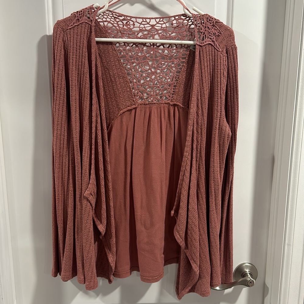 Knox Rose Crochet Detail Back Blush Cardigan - Picture 2 of 5